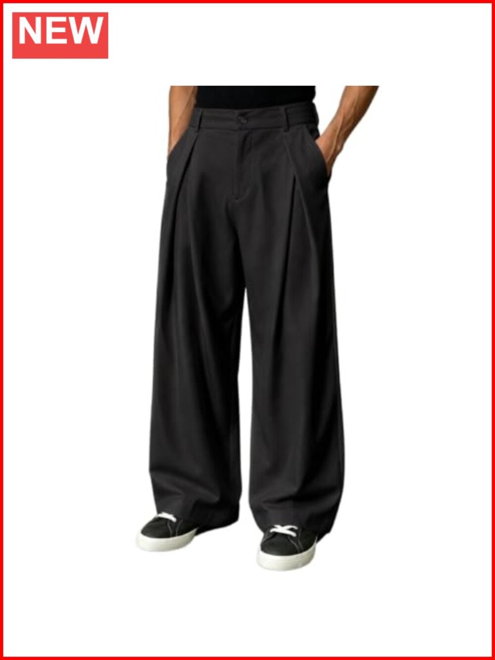 Men's Baggy Pleated Wide Leg Slacks Semi-Elastic Waist Business Casual Pants